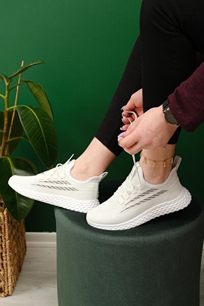 Oksit Zareh Patterned Lace-up Knitted Comfortable Sole Women's Sneaker