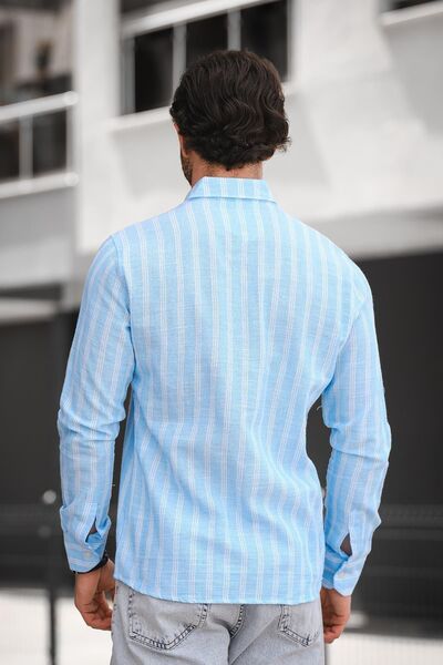 Oksit Yx 16794 Slim Fit Double Pocket Covered Striped Men's Shirt