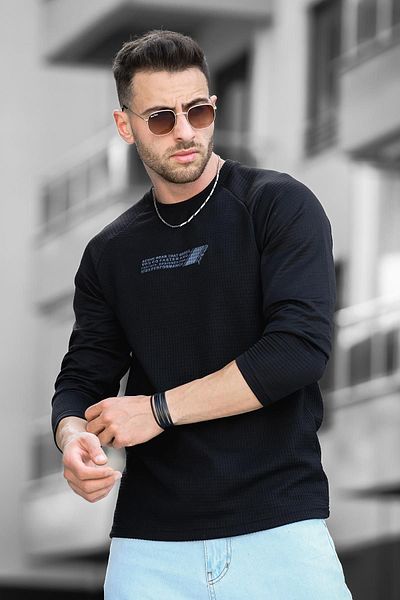 Oksit Ανδρικό φούτερ Further Injection Printed Raglan Slim Fit Lycra Crew Neck