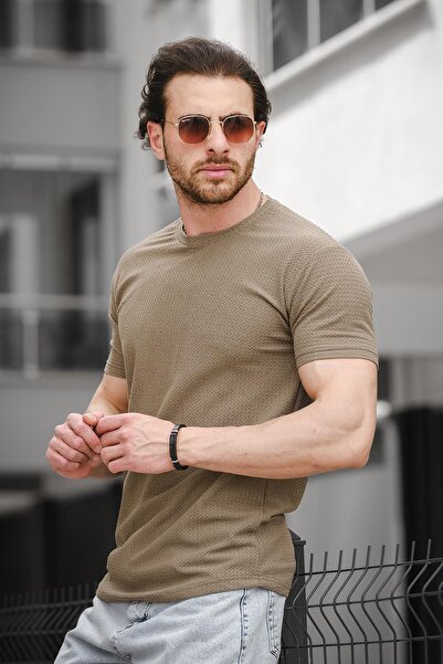 Oksit Ft 2454 Ανδρικό μπλουζάκι με πλεκτό σχέδιο Crew Neck Lycra Slim Fit