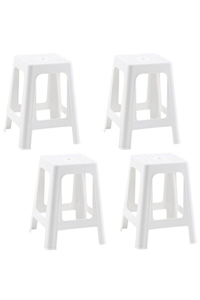 Papatya Mercan Plastik Tabure - Bahçe Balkon Taburesi Beyaz (4 ADET)