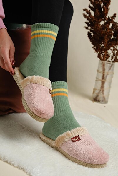 Oksit Senda Fluffy House Slippers Winter Stoned Women's House Slippers Guest Slippers