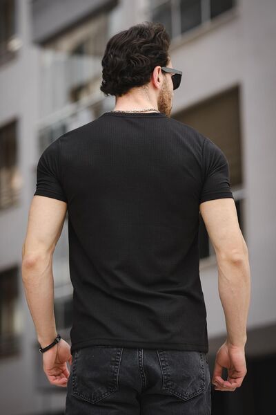 Oksit Ανδρικό μπλουζάκι Mizza Flock Printed Waffle Pattern Slim Fit Lycra