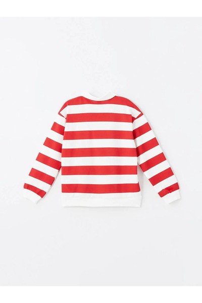 LC Waikiki LCW Kids Kırmızı Çizgili Polo Yaka Renk Bloklu Uzun Kollu Kız Çocuk Sweatshirt