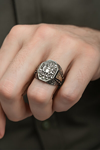 ALYANSEVİM Osmanlı Devleti Armalı 925 Gümüş Erkek Yüzük