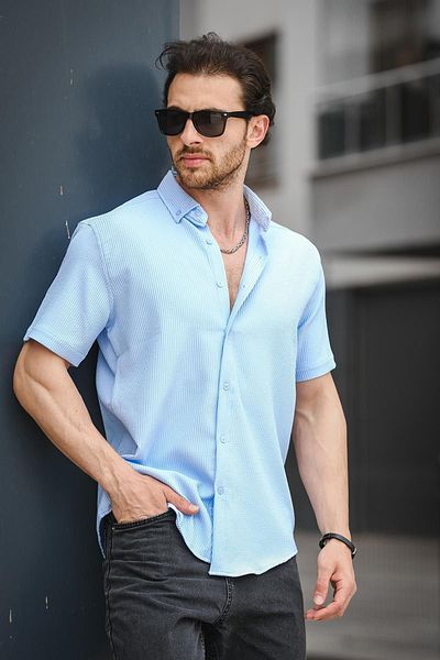 Oksit Cămașă pentru bărbați Trc 2808 Autoban Fabric Slim Lycra cu mânecă scurtă