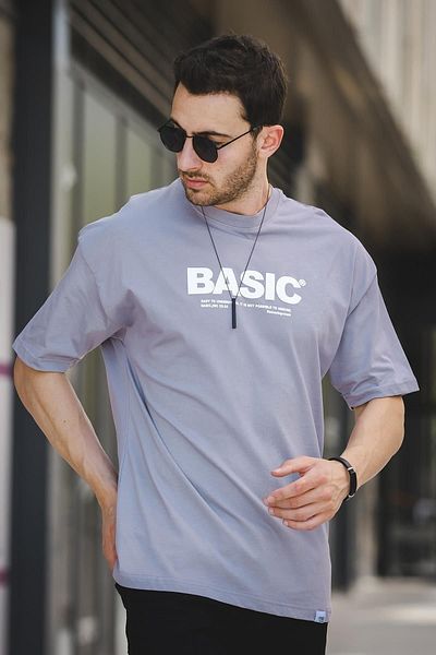 Oksit Ανδρικό μπλουζάκι Basic ανάγλυφο εμπριμέ βαμβακερό λαιμόκοψη Oversize