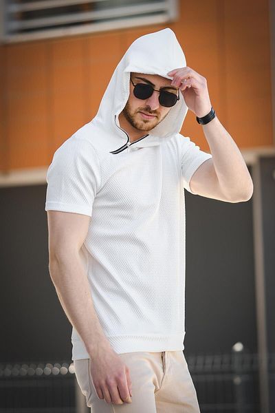 Oksit Ανδρικό μπλουζάκι με κουκούλα Valery Slim Fit με υφή με φερμουάρ