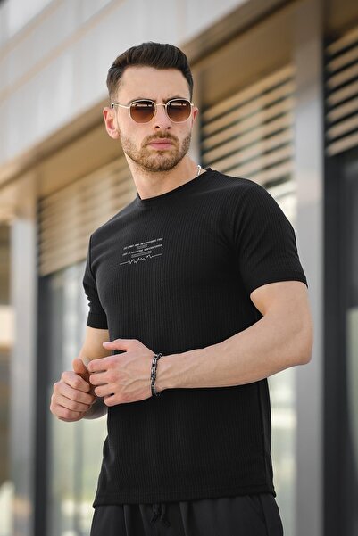 Oksit Ανδρικό μπλουζάκι με στάμπα Ritmo Rhythm Pattern Slim Fit Lycra