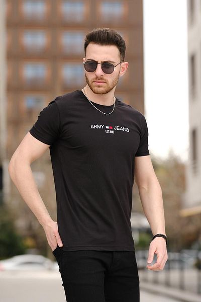 Oksit Ανδρικό μπλουζάκι Army Embroidered Slim Fit Slim Fit Lycra