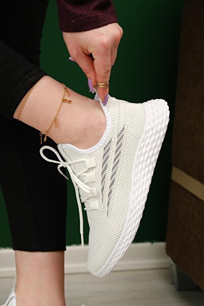 Oksit Zareh Patterned Lace-up Knitted Comfortable Sole Women's Sneaker