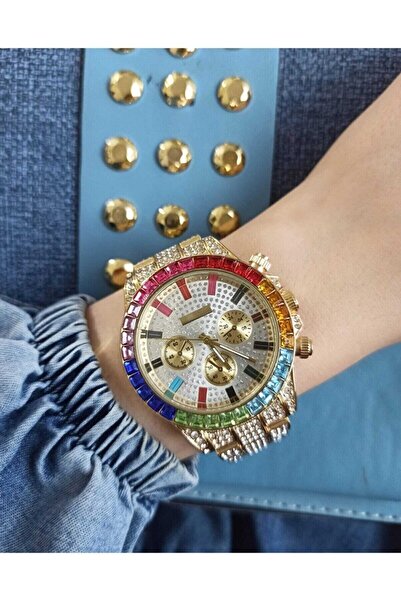 ÇENÇEN Exclusive Tamamı Taşlı Kadın Erkek Kol Saati