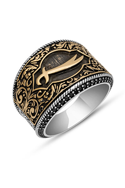 ALYANSEVİM Zülfikar Desenli Mikro Taşlı 925 Gümüş Erkek Yüzük