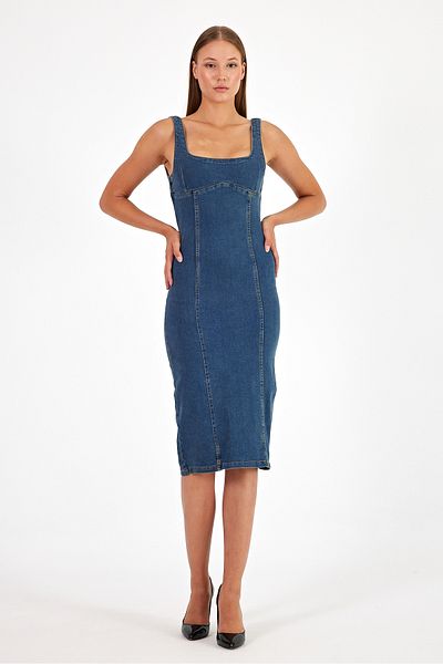 MADAME MELEK Rochie din denim cu fermoar și bretele groase