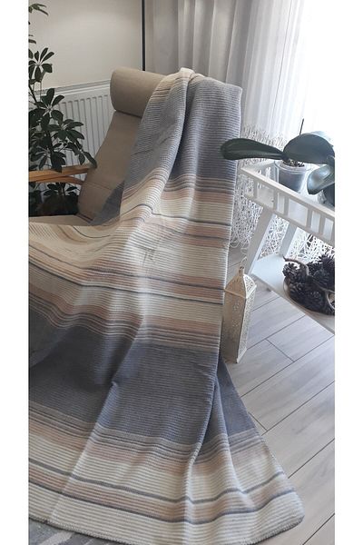 asildükkan 4 Season Blanket Double 180*220cm Balcony TV Blanket Gray Striped