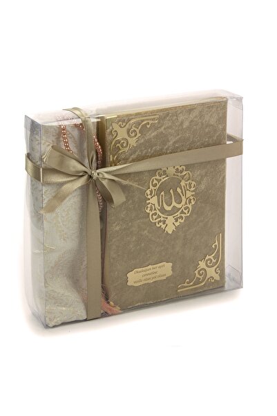 Emir Kitabevi Hediyelik Kadife Kuranı Kerim Seccade ve Tesbih Gold