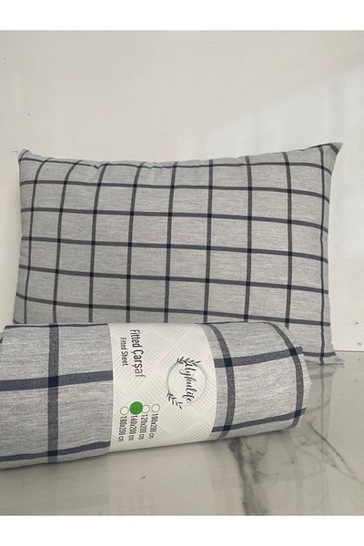 uykulife home collection Uykulife Gray Black Single Elastic Striped Sheet Set