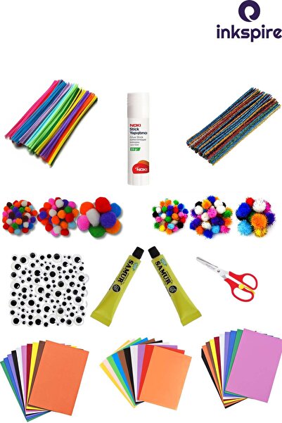 inkspire Okul Öncesi Etkinlik Seti Şönil PonPon Fon Kartonu Anaokulu Seti Eva Elişi Kağıdı Oynar Göz Kreş Set