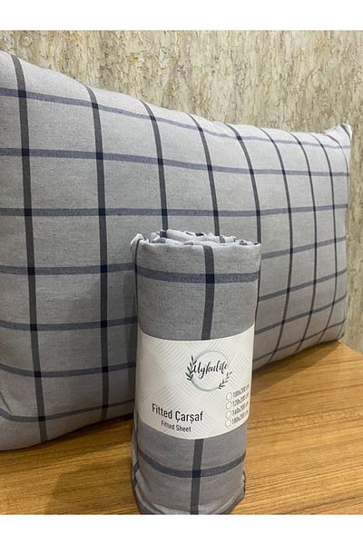 uykulife home collection مجموعة ملاءات مطاطية مخططة باللون الأسود المدخن من Uykulife