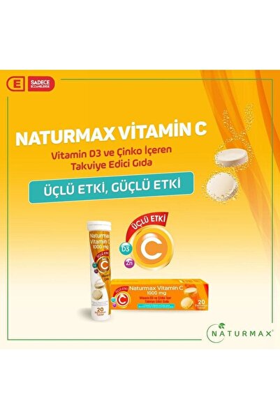 Naturmax C Vitamini 20 Efervesan Tablet ( 3'lü Etki C-d-Çinko )