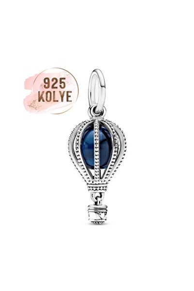 925KOLYE Mavi Sıcak Hava Balonu Charm 925 Ayar Gümüş
