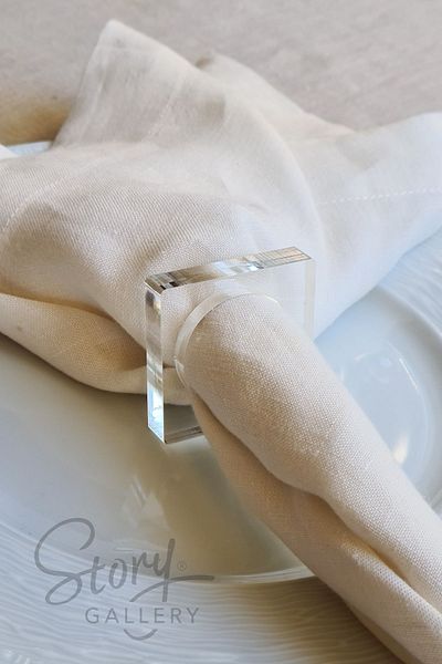 Story Square Pattern 6-Piece Clear Color 8 mm Thickness Acrylic Napkin Ring Napkin Ring