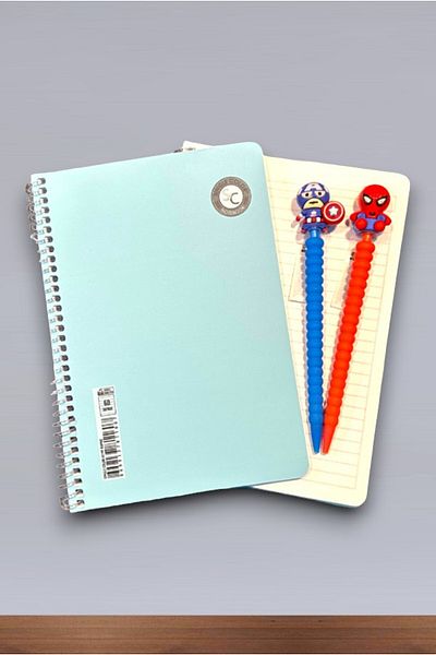 İhtiyacımVar 60 Sheets Lined and Checked Cover 2-piece Spiral Notebook Set - Line Character Pen
