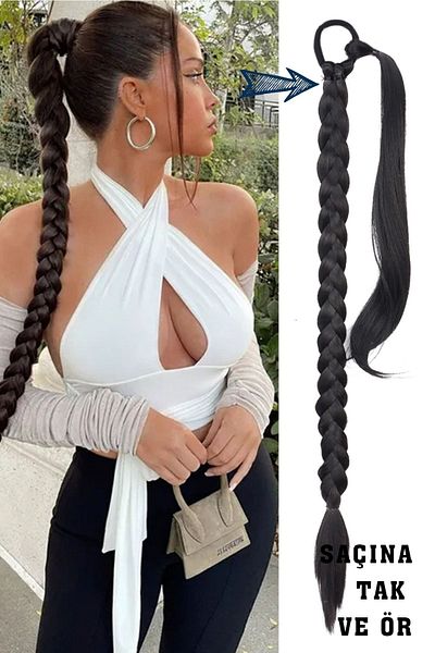 LOLLY PONY جديلة ذيل حصان طويلة للغاية بطول 1 متر باللون الأسود