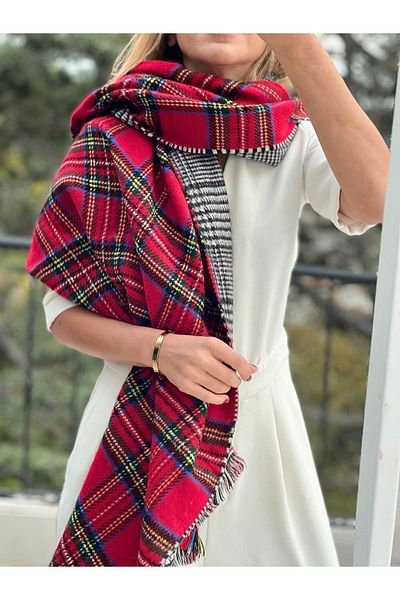 Whoknows ¿ Plaid Red Double Sided Scottish Patterned Thick Shawl Scarf