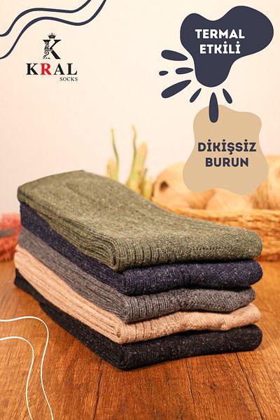 Kral Lambswool Ανδρικές χειμερινές θερμικές κάλτσες σετ 5 - Lambswool χωρίς ραφές