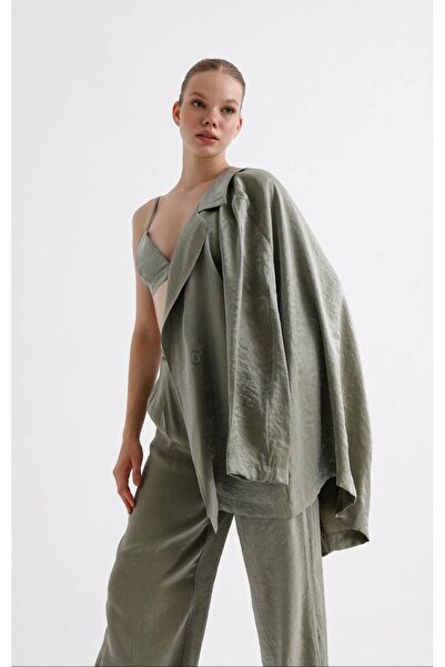 MOCCHI Kuşaklı Ceket Crop Pantolon Saten 3'lü Takım