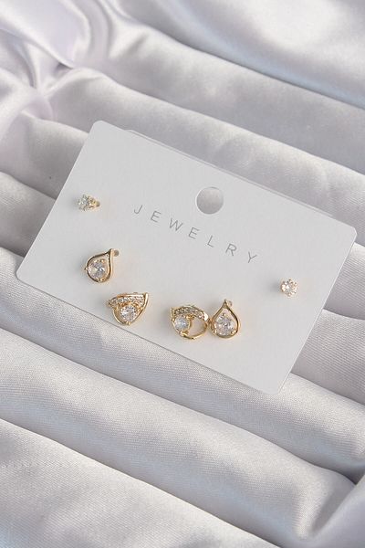 TUA MODA Tua Fashion - Gold Colored Zircon Stone Brass Drop Earring Set