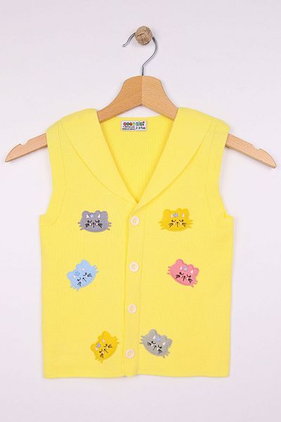 Beniizle Colorful Knitwear Vest for Girls - Cats Detailed and Buttoned