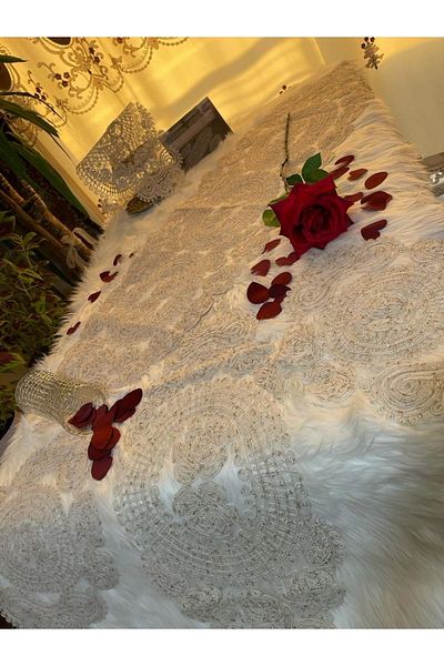 Tekstilsa New Luxury Runner Lounge Room Masuta de cafea Fata de masa Set de lounge 5 piese crem