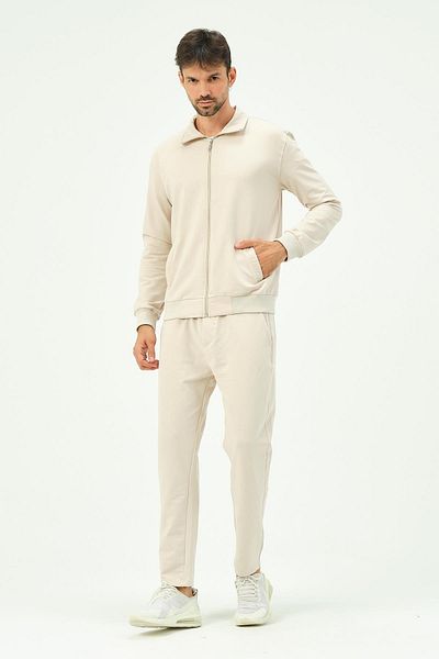 C&City Herren-Trainingsanzug mit Kragen und Reißverschluss vorne und geradem Bein, 8701 Beige