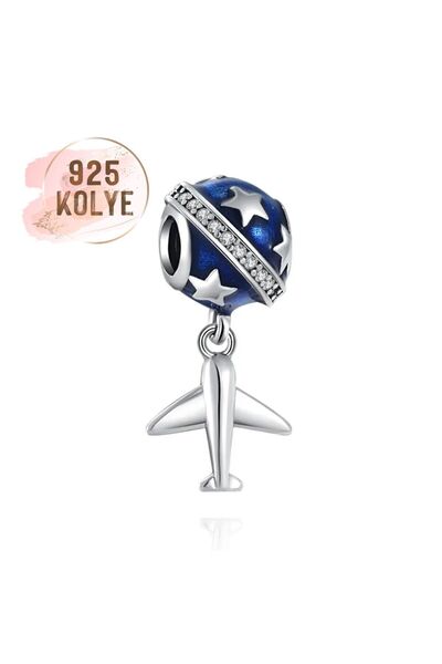 925KOLYE Uçak ve Dünya Yıldızları Charm 925 Ayar Gümüş