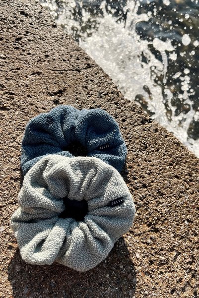 ODESE DESIGN 2'li El Yapımı %100 Pamuk Havlu Scrunchie Saç Toka Seti Medium Boy İndigo - Mint