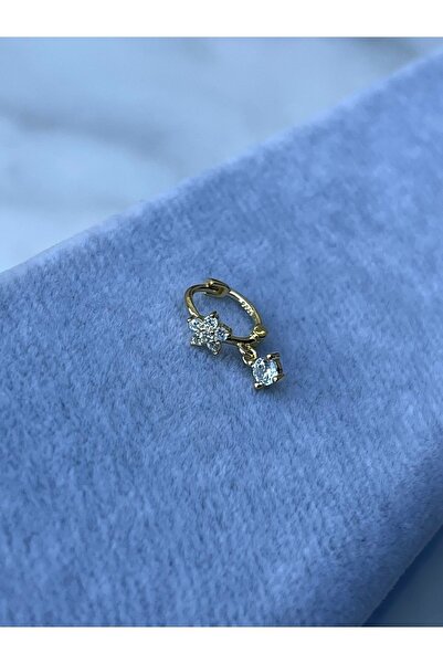 ds denizden silver Tekli Gümüş Çiçekli Halka Helix Piercing - 1 Adet