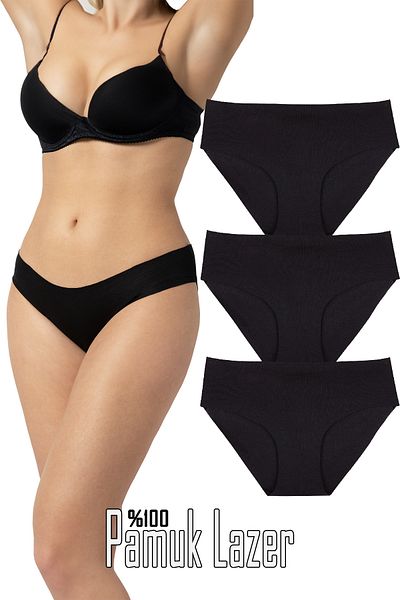 Love Fuchsia Underwear Μαύρο γυναικείο εσώρουχο Laser Cut - Συσκευασία των 3