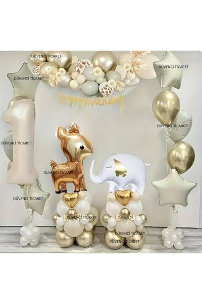 DÜVENCİ TİCARET RETRO KREM RENK CEYLAN FİL KONSEPT BALON ZİNCİR SET