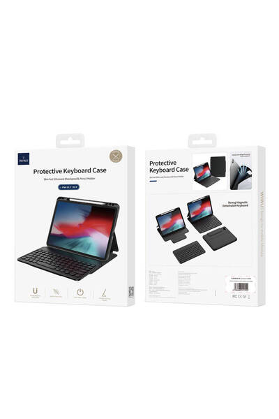 WIWU iPad Air 10.9 2022 5.Nesil Uyumlu Klavyeli Kılıf Wiwu Protective Gizli Kalem Bölmeli Siyah