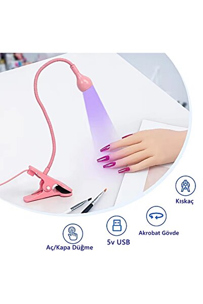 gaman PEMBE 3W UV LED Tırnak Kurutucu Ultraviyole Esnek Klipsli Masa USB Jel ...
