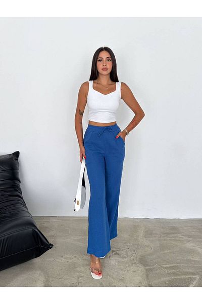 Noa Noa Pantaloni din muselină cu picioare largi, lavabili