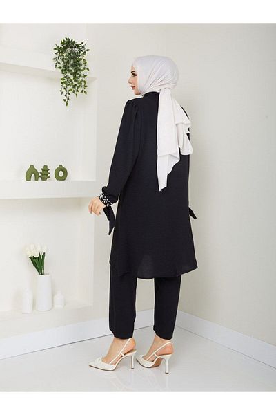 asyadabutik Set Hijab dublu de mărime mare, cu guler și mărgele perle