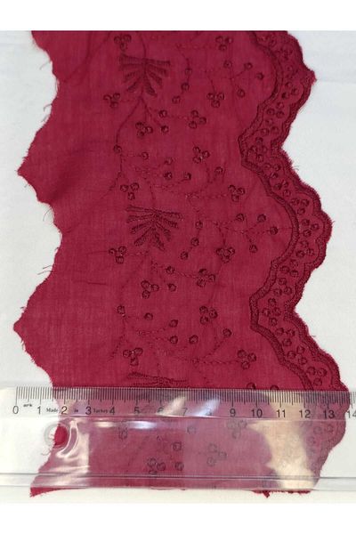 ÖZPAŞ TEKSTİL VE AKSESUAR Burgundy Floral Patterned Scallop Guipure - 13cm X 2.5m