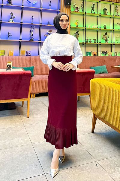HMT ZEHRA GİYİM Hijab Lungime 99 CM Fusta plisată cu volan creion 8 culori diferite (INTERVALE DE MĂRIMI 38-48)