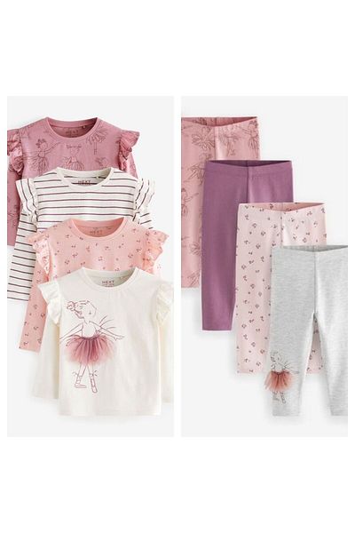 Next Baby Pink Ballerina Patterned Cotton Long Sleeve Tights Set