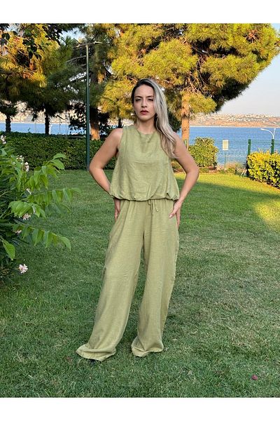 ayriss Oil Green Linen Women's Set