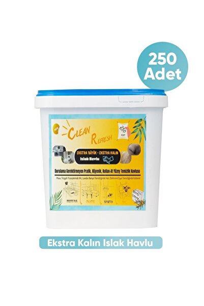 CLEAN REFRESH 250 Adet Beyaz Sabunlu Ekstra Kalın Bez Islak Pratik Yüzey Temi...