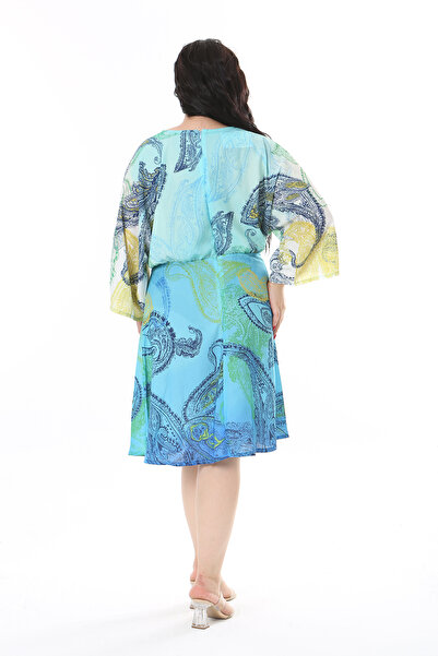 Şans Γυναικείο φόρεμα με φερμουάρ πλάτης 65N38149, πολύχρωμο ύφασμα κρεπ σιφόν